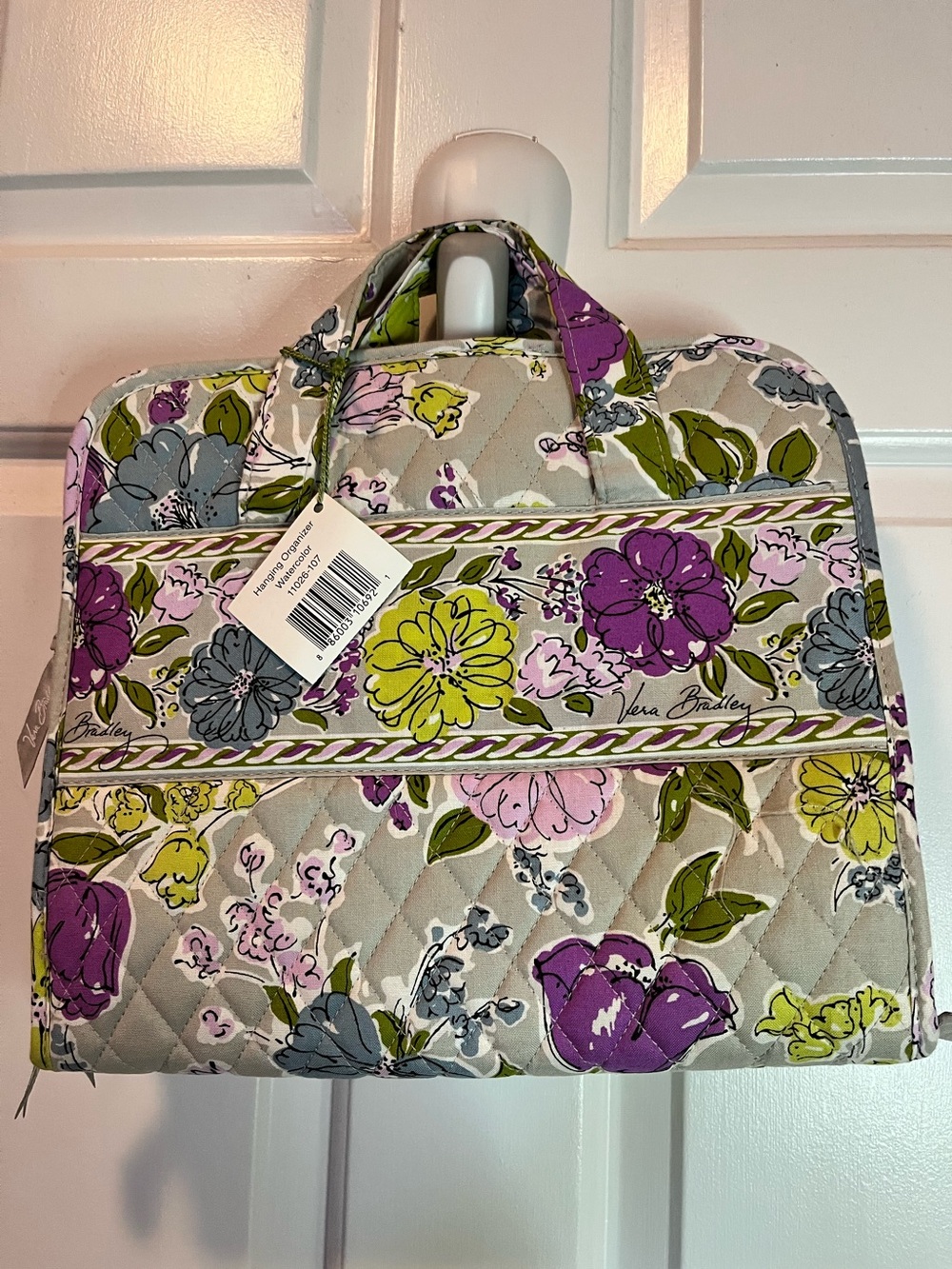 Vera Bradley Watercolor Floral Grey Quilted Hanging Travel Organizer